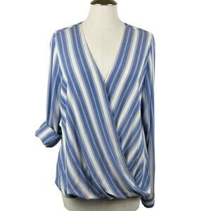 KUT‎ from the Kloth Blue White Striped Surplice Wrap Long Sleeve Blouse Top M